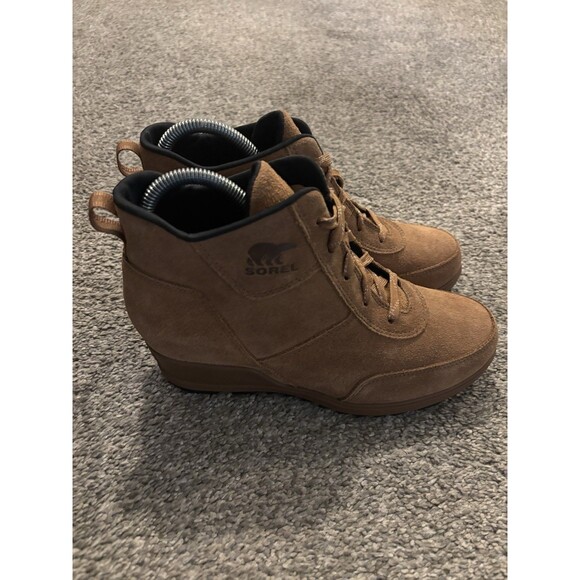 Sorel Evie Ankle Lace Up Wedge Women's Size 8 Brown Suede Booties New - Picture 1 of 8